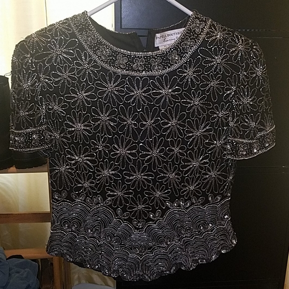 Papell Boutique Tops - Papell Boutique Black and silver beaded top